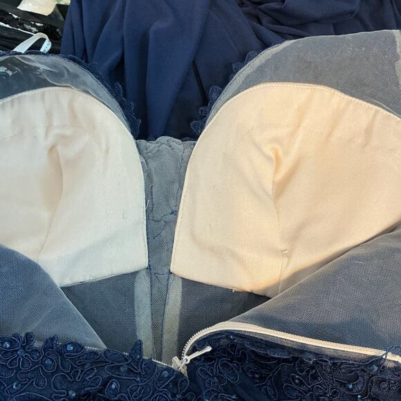 Faviana 8000 Rhinestones Lace Appliqued Long Mesh Deep V-Neck Dress Women 6 NWT - Picture 13 of 14